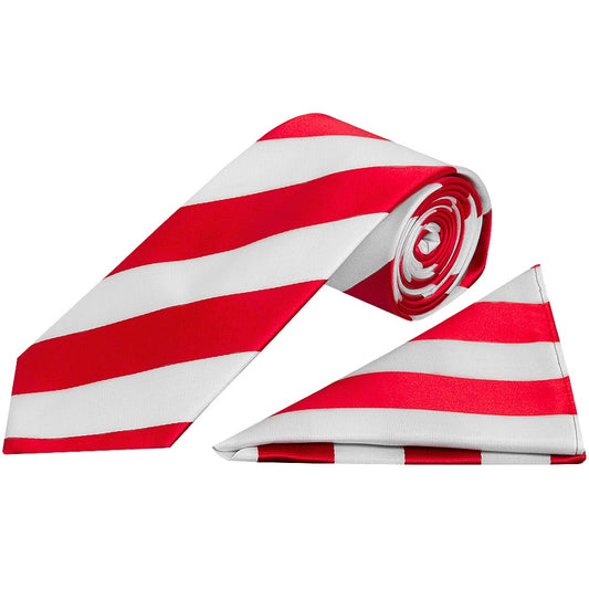 Red And White Striped Hand Made Classic Mens Football Tie And Pocket Square Set 1