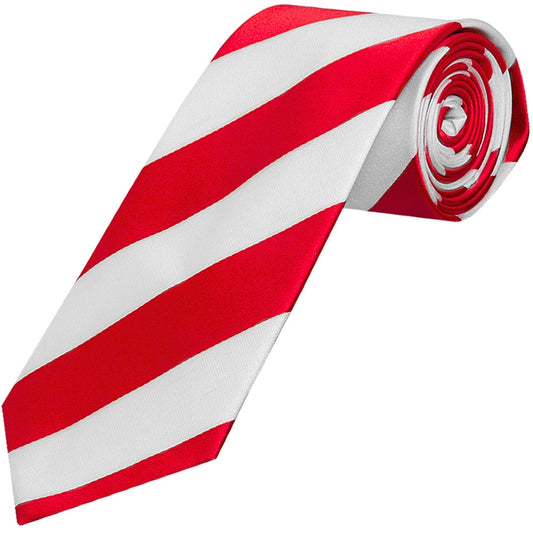 Red And White Striped Hand Made Classic Mens Football Tie And Pocket Square Set 2