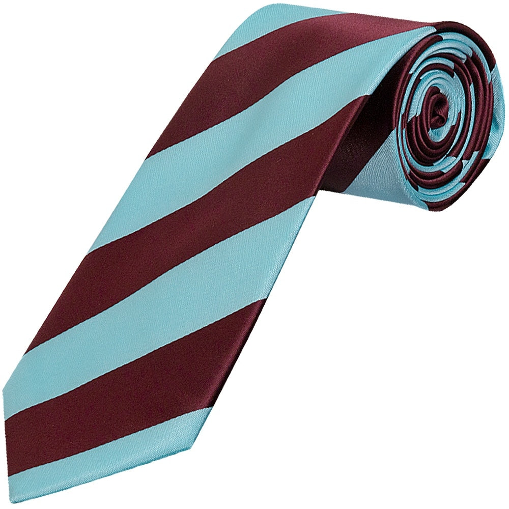 Claret And Blue Striped Hand Made Classic Mens Football Tie 1