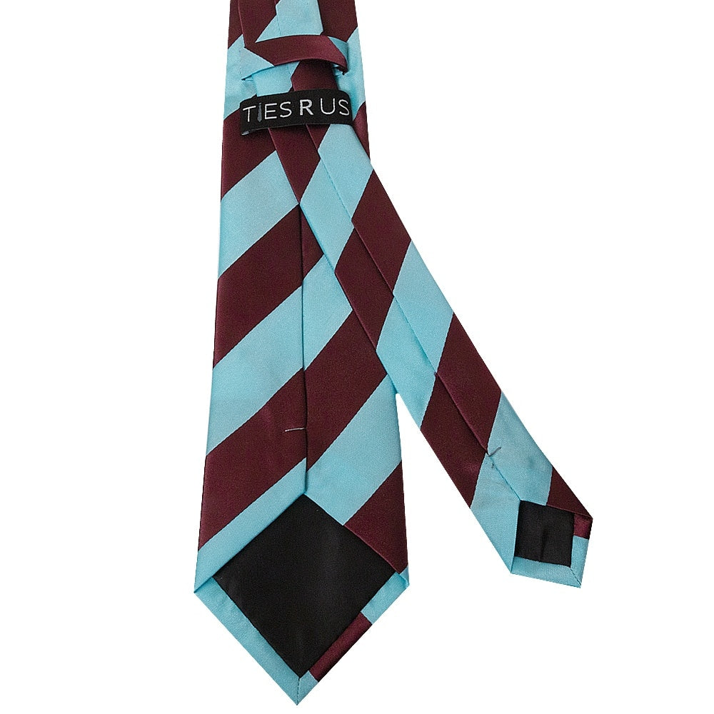 Claret And Blue Striped Hand Made Classic Mens Football Tie 3