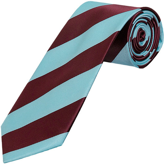 Claret And Blue Striped Hand Made Classic Mens Football Tie And Pocket Square Set 2