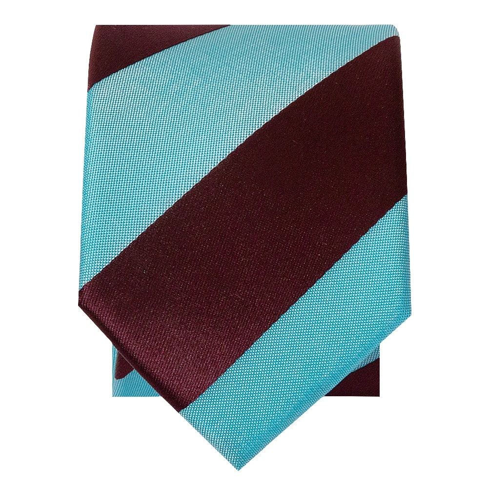 Claret And Blue Striped Hand Made Skinny Mens Football Tie 2