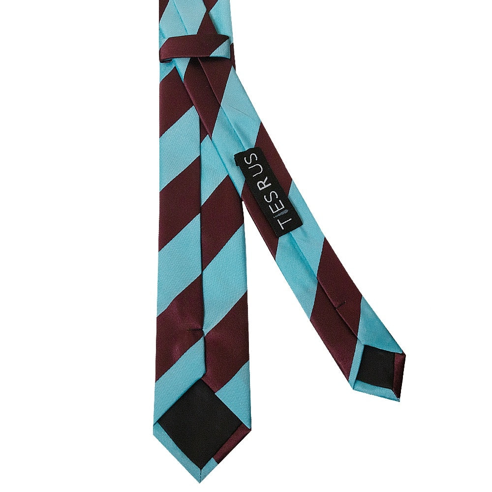 Claret And Blue Striped Hand Made Skinny Mens Football Tie 3