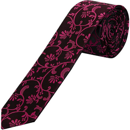 Black With Fuchsia Floral Skinny Boys Tie And Pocket Square Set 2