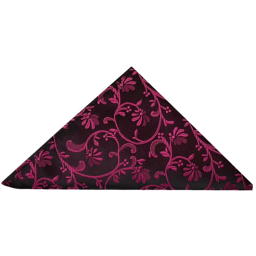 Black With Fuchsia Floral Skinny Boys Tie And Pocket Square Set 3