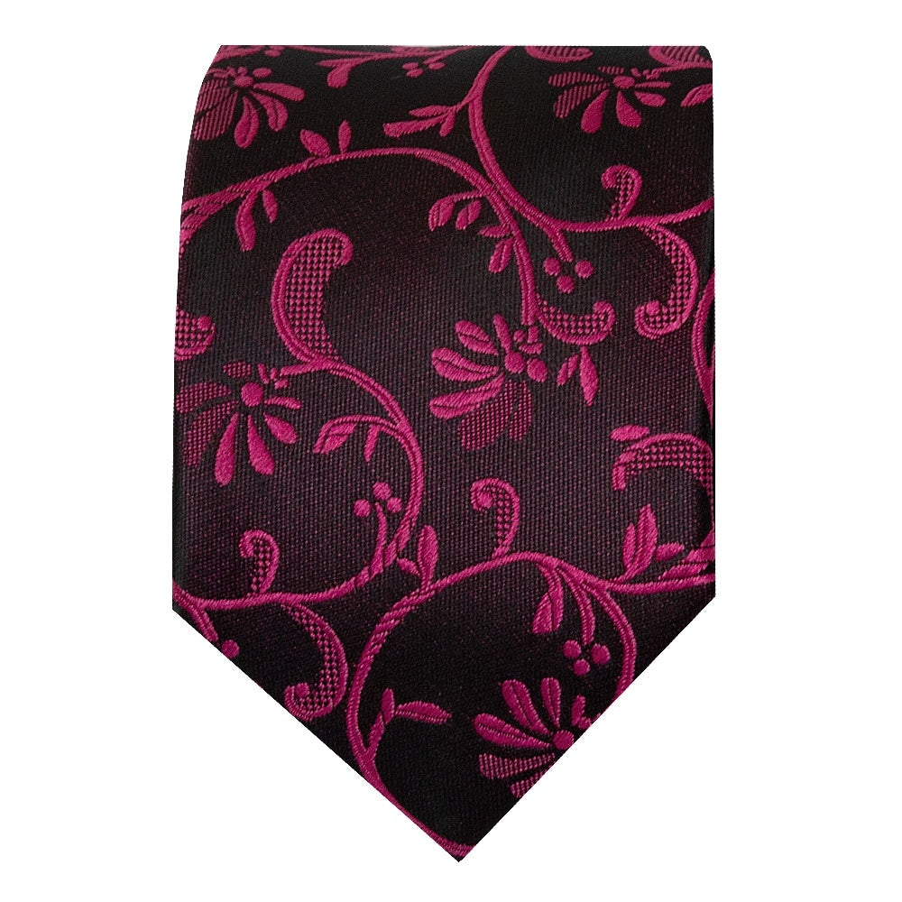 Black With Fuchsia Floral Skinny Boys Tie 2