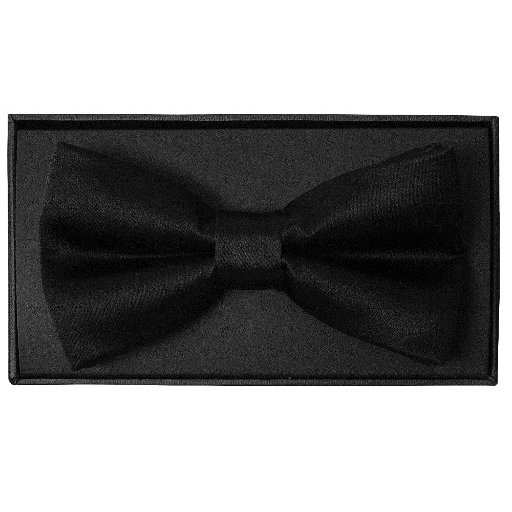 Plain Black Hand Made Mens Bow Tie And Pocket Square Set 2