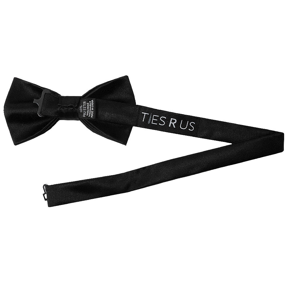 Plain Black Hand Made Mens Bow Tie And Pocket Square Set 3