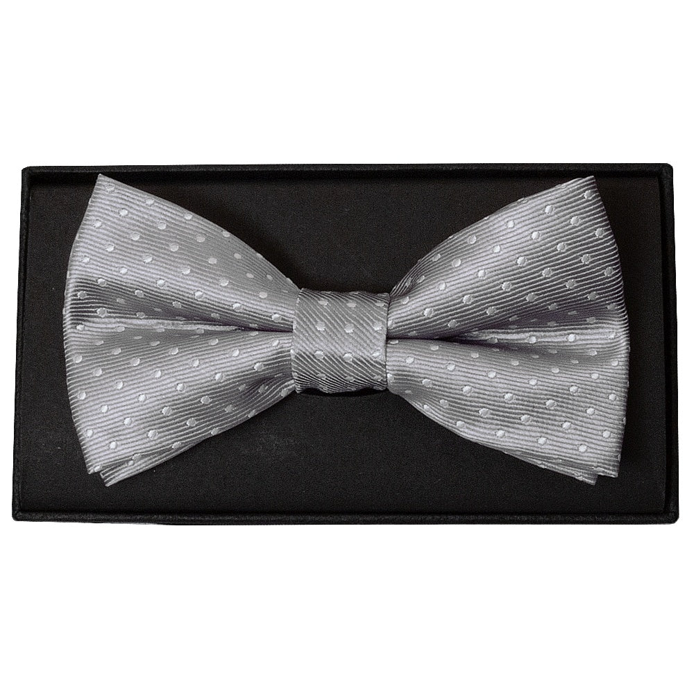 Handmade Silver And White Polka Dot Mens Bow Tie 1