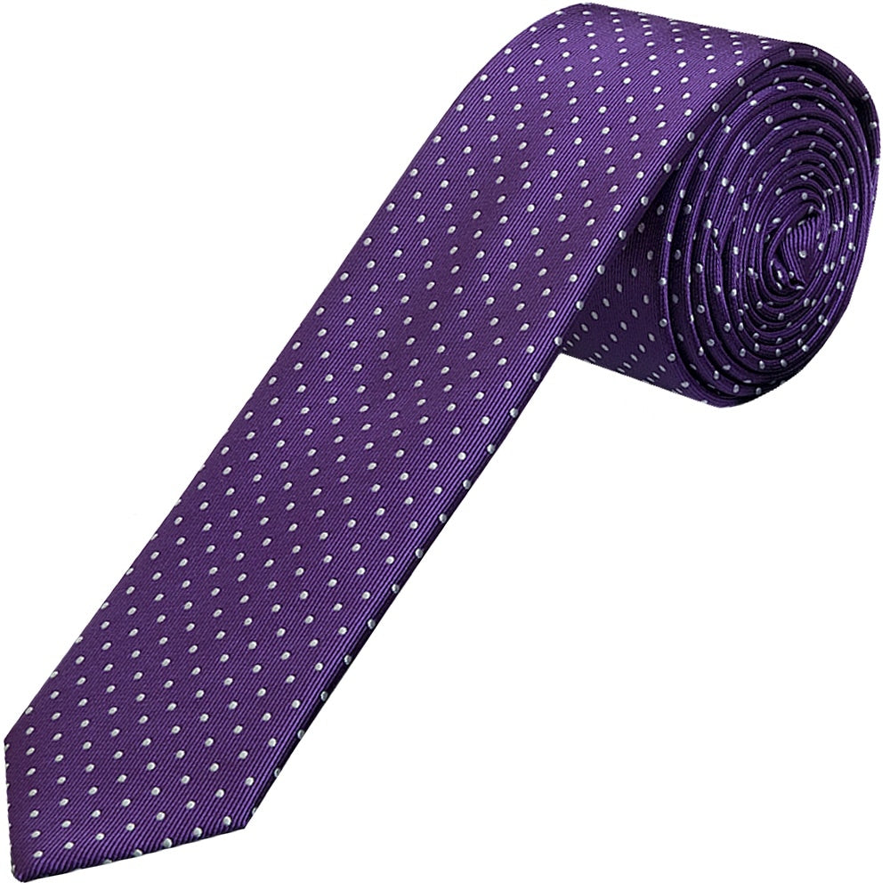Purple And White Polka Dot Skinny Mens Tie Pocket Square Set 2