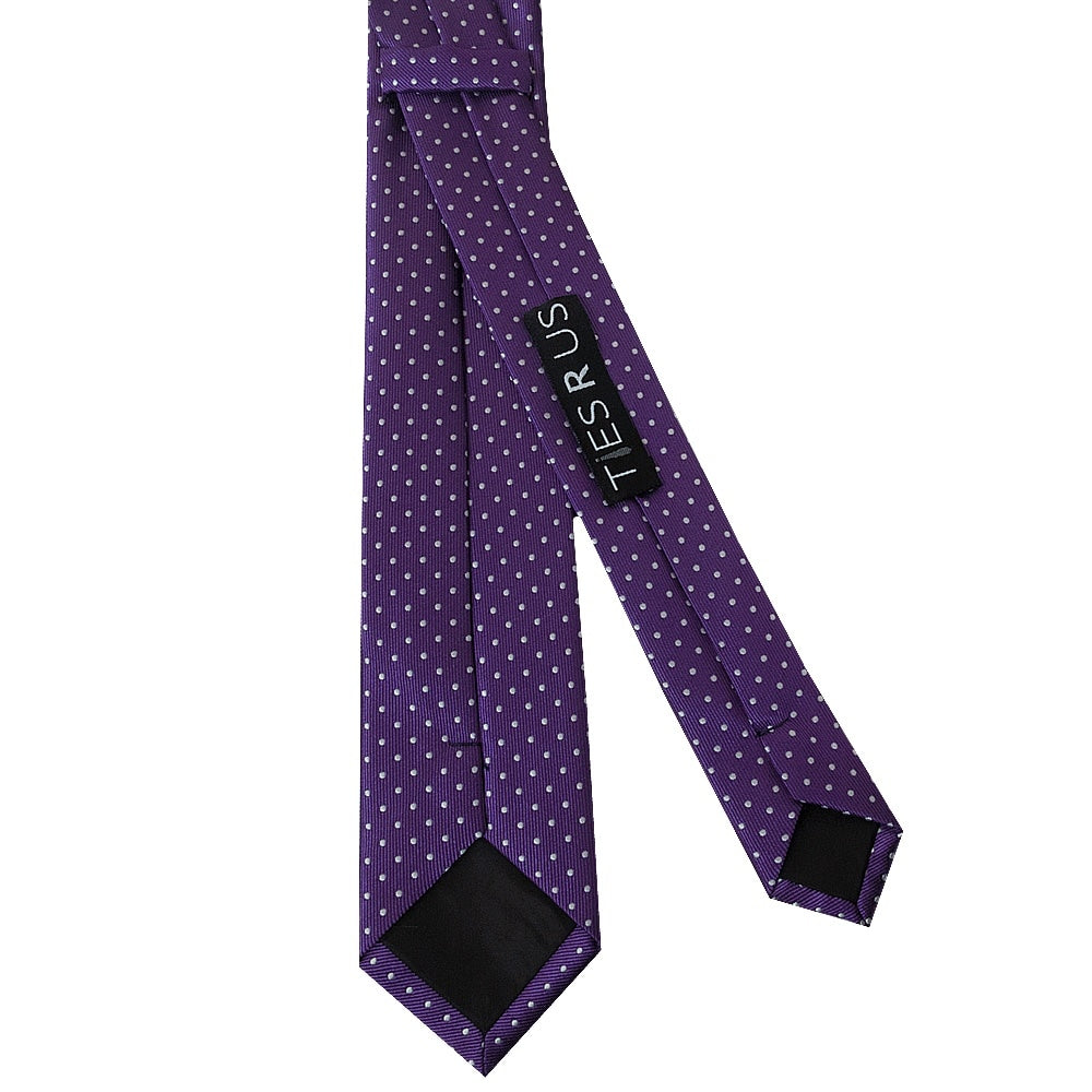 Purple And White Polka Dot Skinny Mens Tie Pocket Square Set 4