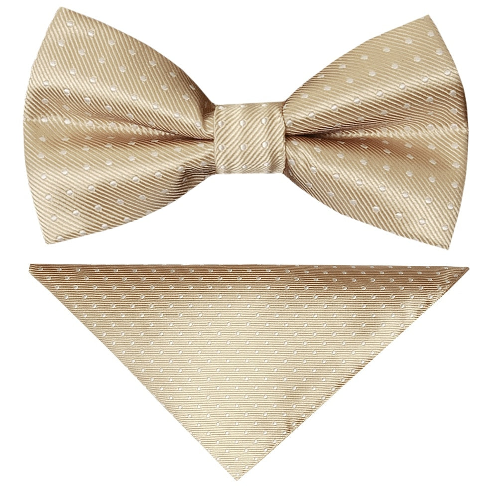 Pre Tied Champagne Polka Dot Boys Bow Tie And Pocket Square Set 1