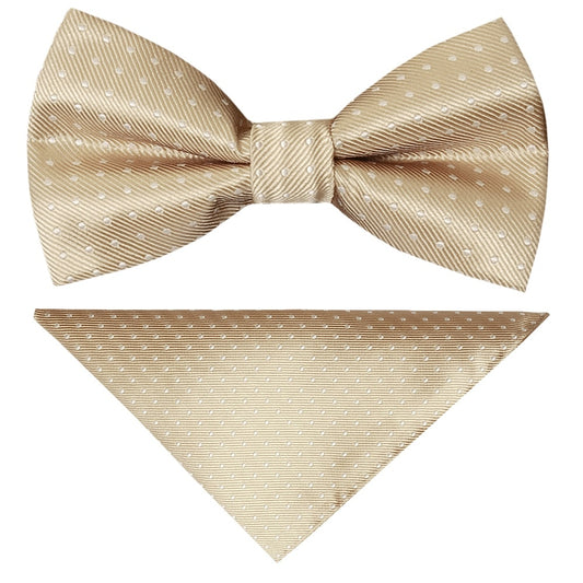 Pre Tied Champagne Polka Dot Boys Bow Tie And Pocket Square Set 1