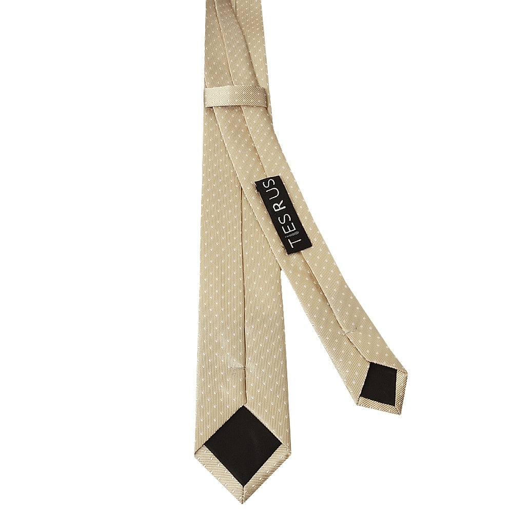 Champagne And White Polka Dot Skinny Mens Tie 3