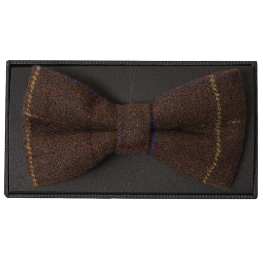 Brown Large Check Mens Tweed Bow Tie 1
