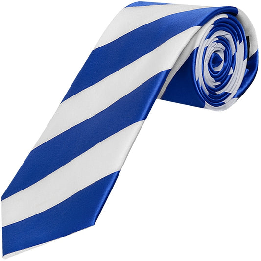 Blue And White Striped Classic Mens Football Tie And Pocket Square Set 2