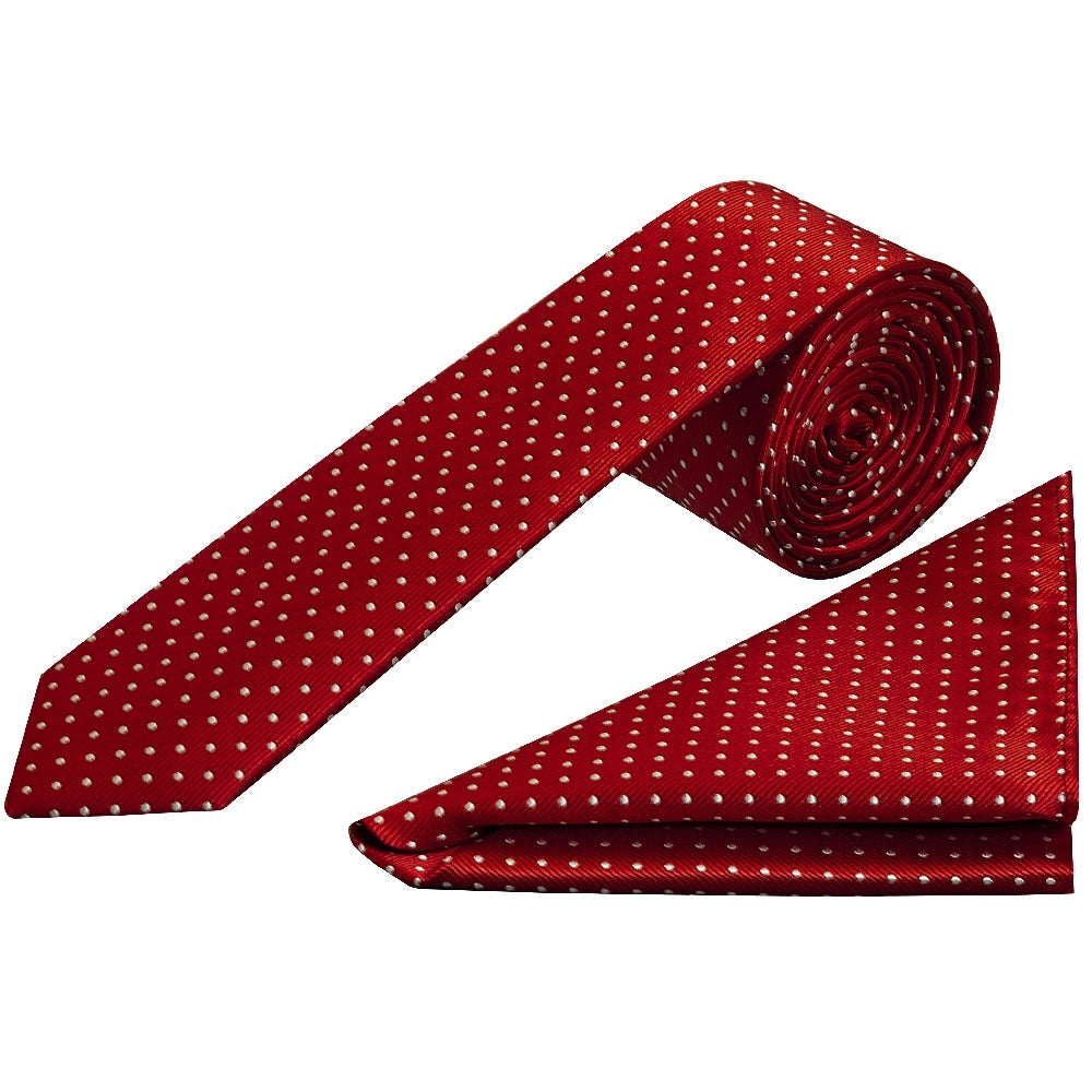 Red And White Polka Dot Skinny Boys Tie And Pocket Square Set 1
