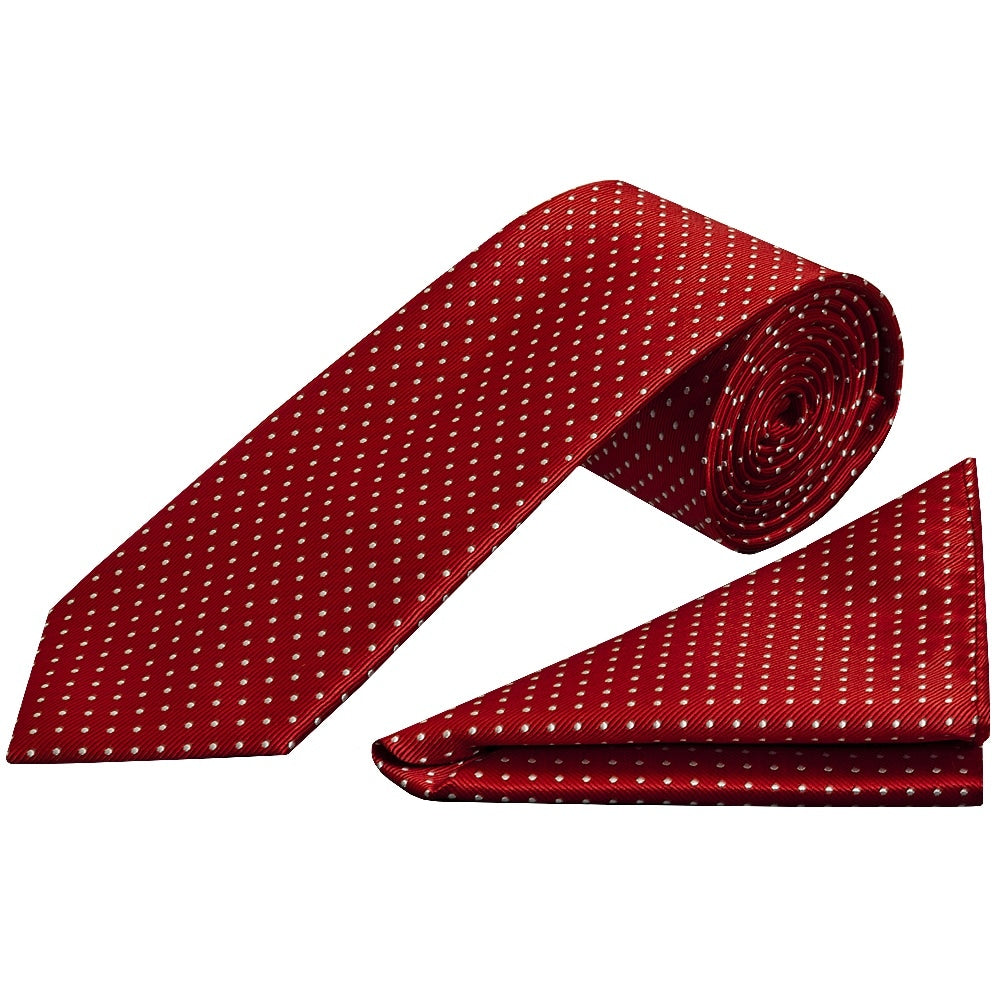 Red And White Polka Dot Classic Mens Tie Pocket Square Set 1