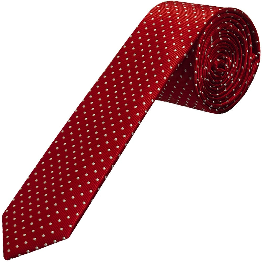 Red And White Polka Dot Skinny Mens Tie 1