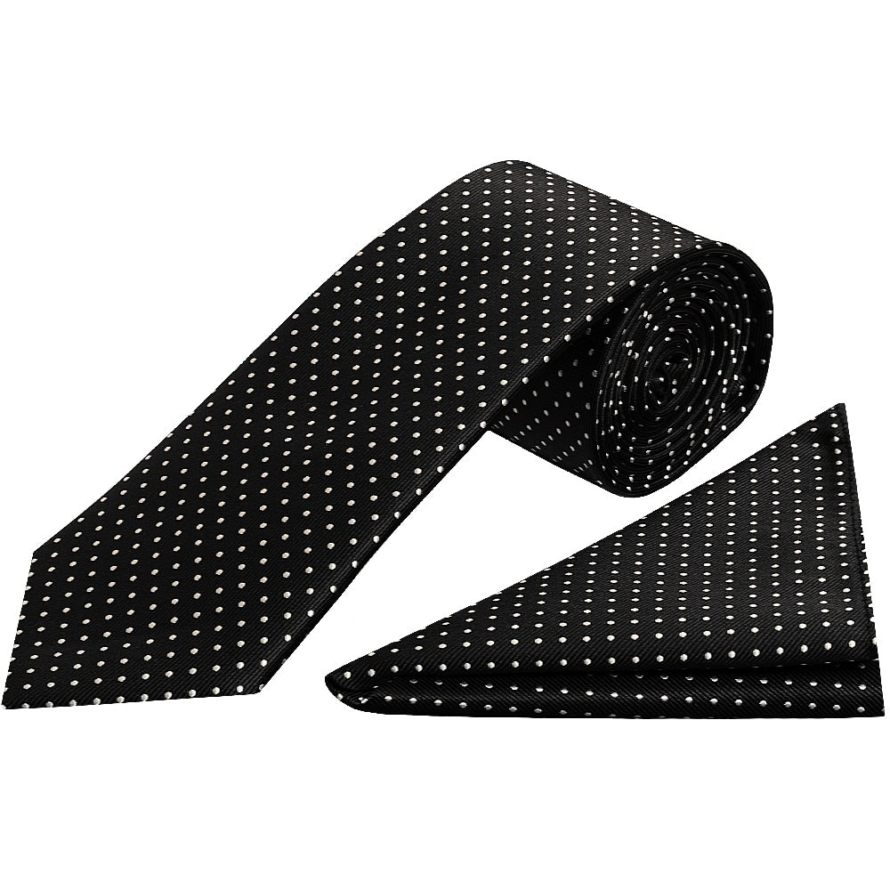 Black And White Polka Dot Classic Mens Tie Pocket Square Set 1