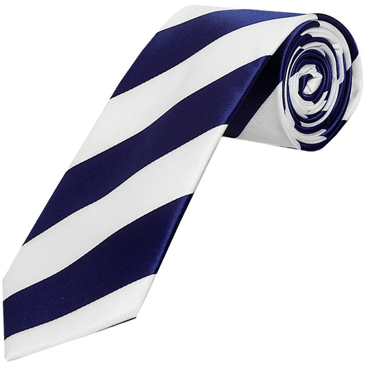 Navy Blue And White Striped Hand Made Classic Mens Football Tie 1