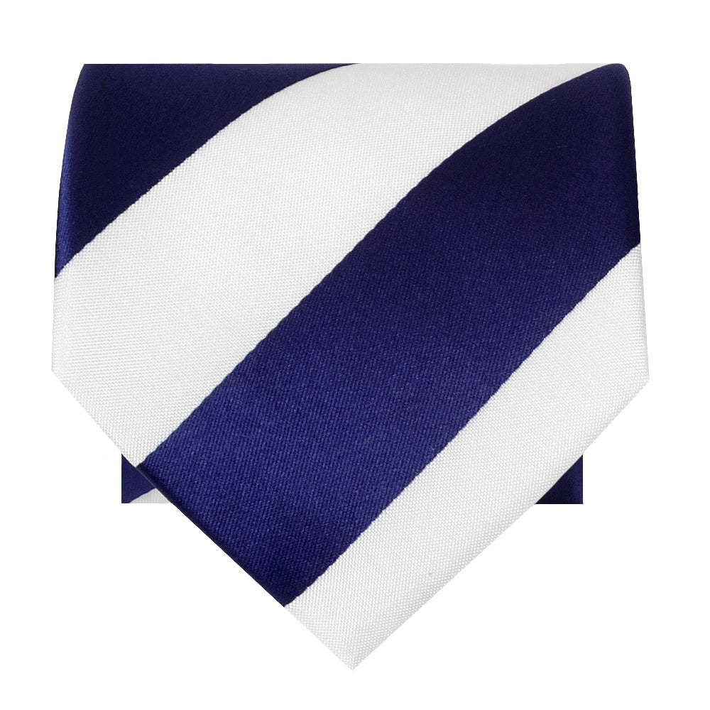 Navy Blue And White Striped Hand Made Classic Mens Football Tie 2