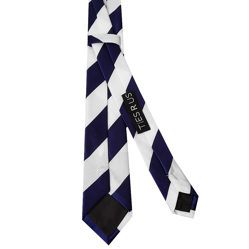 Navy And White Striped Skinny Mens Football Tie And Pocket Square Set 4
