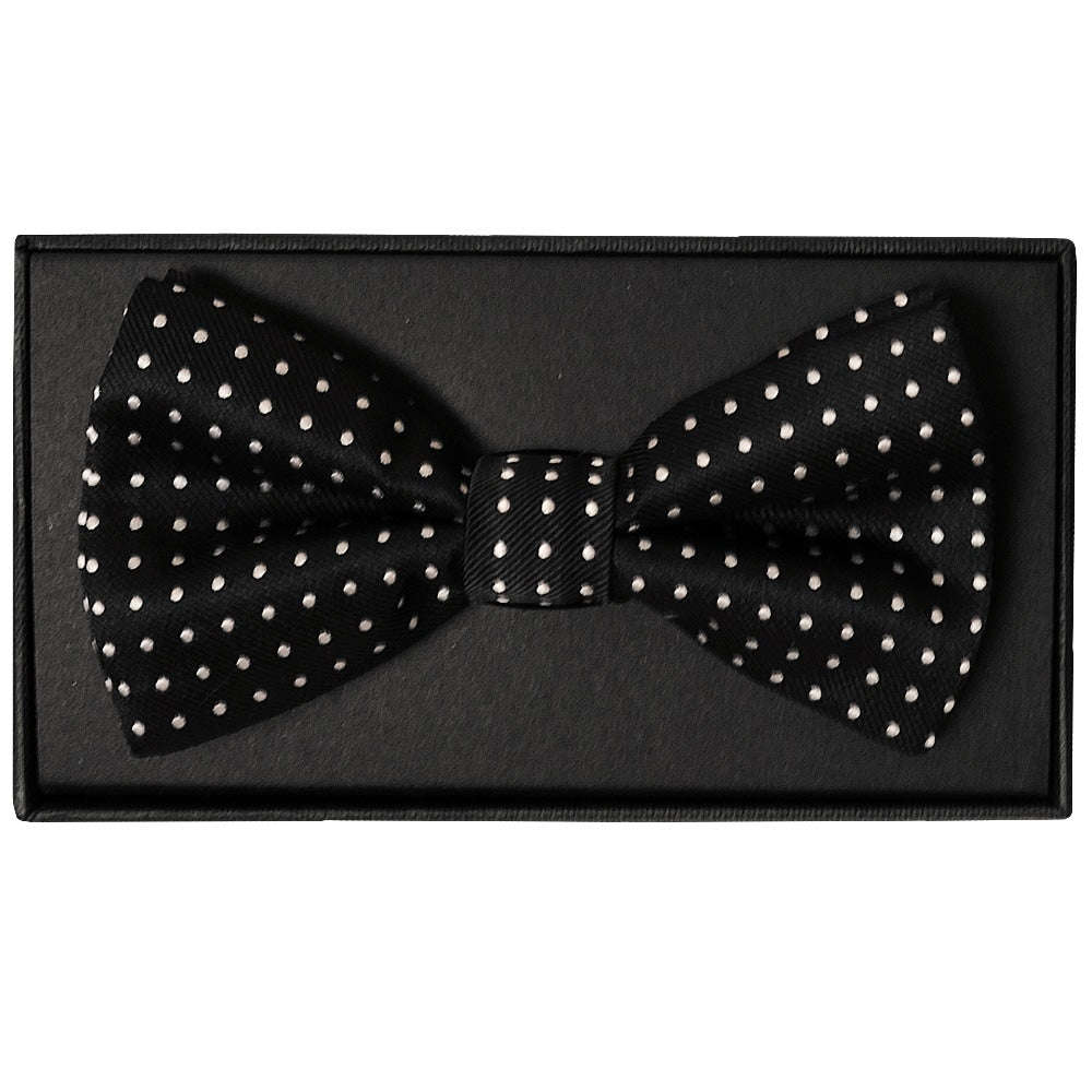 Hand Made Black And White Polka Dot Mens Bow Tie And Pocket Square Set 2