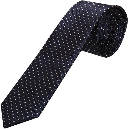 Navy Blue And White Polka Dot Skinny Boys Tie 1