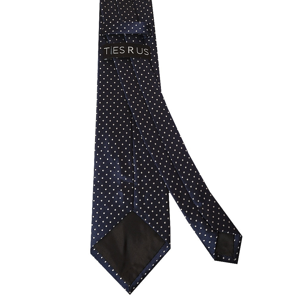 Navy Blue And White Polka Dot Classic Mens Tie 3