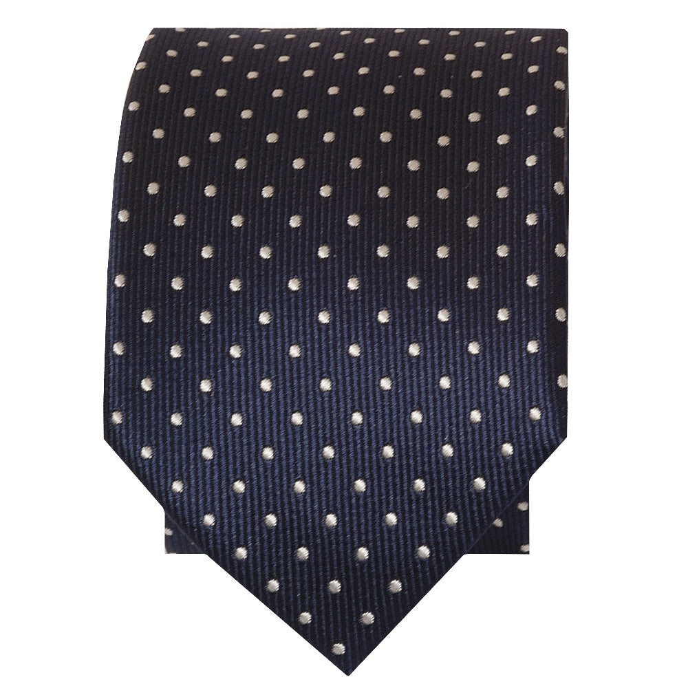 Navy Blue And White Polka Dot Skinny Mens Tie 2