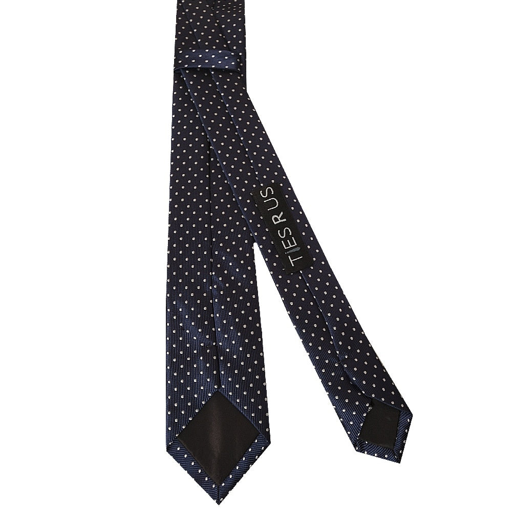 Navy Blue And White Polka Dot Skinny Mens Tie 3