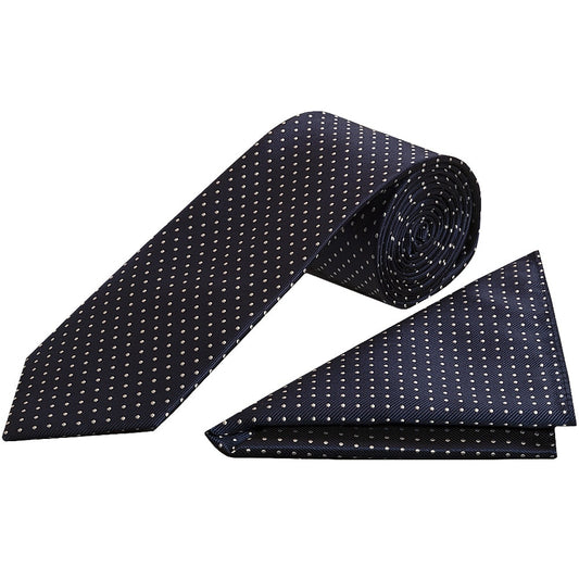 Navy Blue And White Polka Dot Classic Mens Tie Pocket Square Set 1