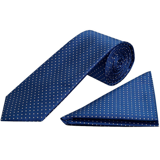 Blue And White Polka Dot Classic Mens Tie Pocket Square Set 1