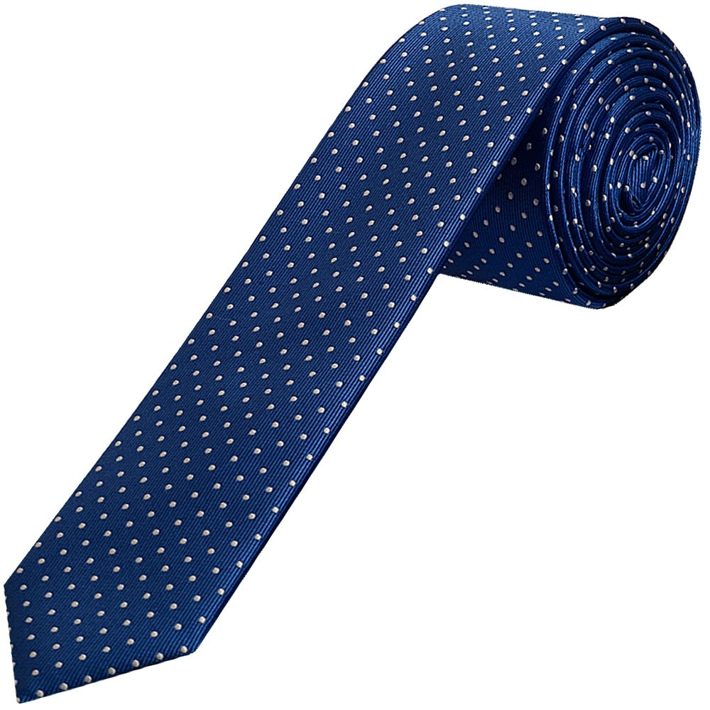 Blue And White Polka Dot Skinny Boys Tie And Pocket Square Set 2