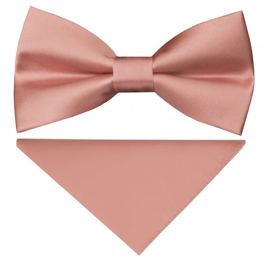 Pre Tied Dusty Rose Satin Silk Boys Bow Tie And Pocket Square Set 1