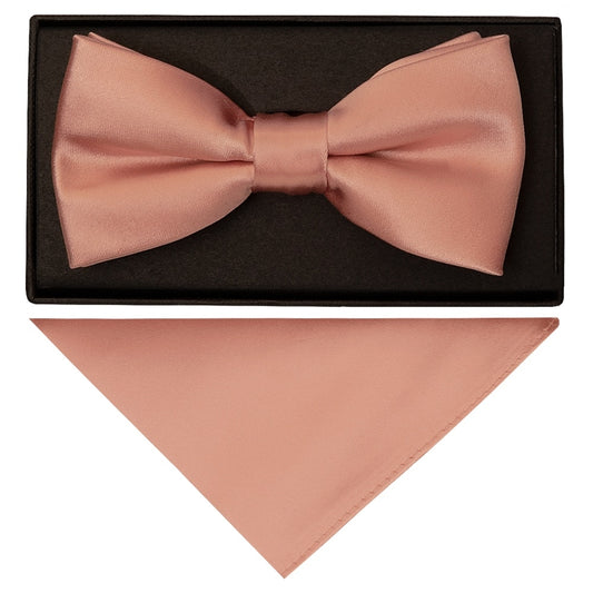 Plain Rose Quartz Handmade Mens Bow Tie And Pocket Square Set 1