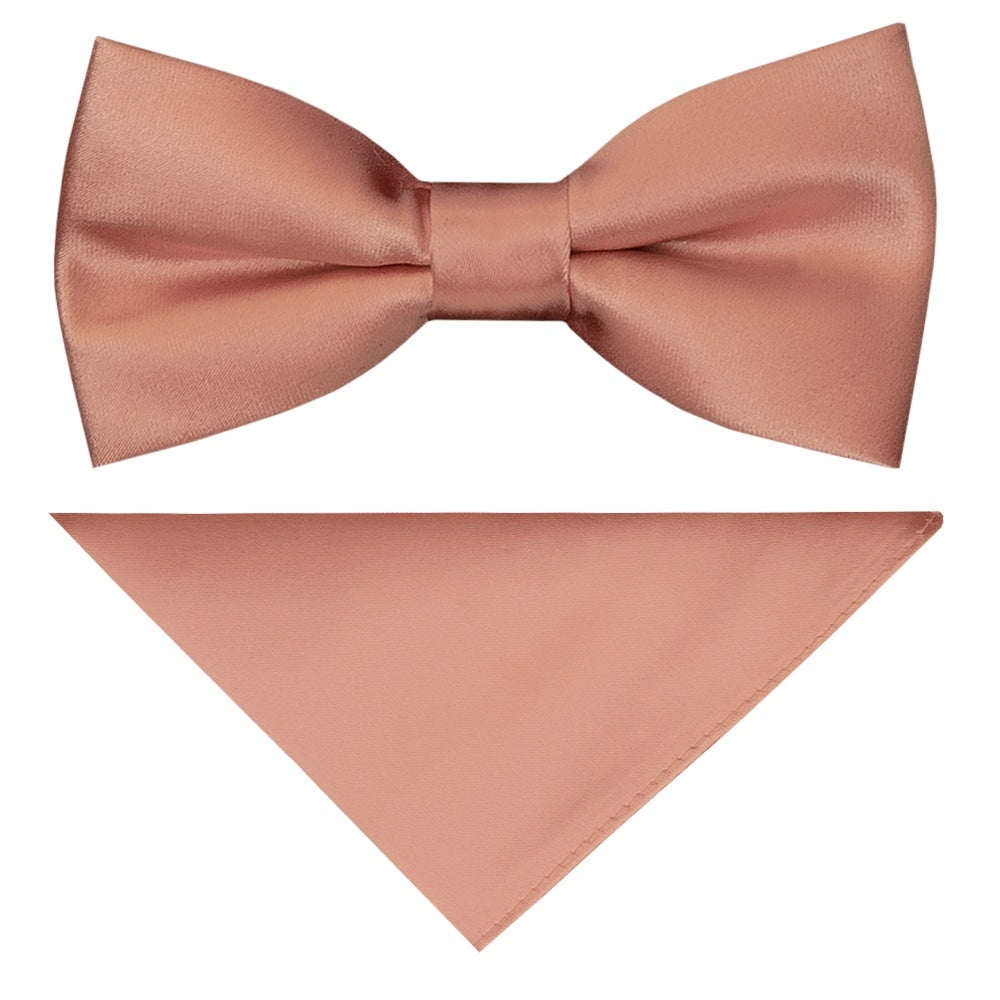 Pre Tied Rose Quartz Satin Boys Bow Tie And Pocket Square Set 1
