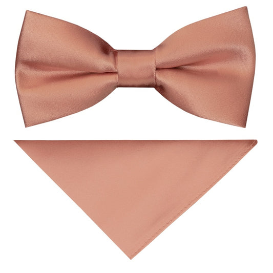 Pre Tied Rose Quartz Satin Boys Bow Tie And Pocket Square Set 1