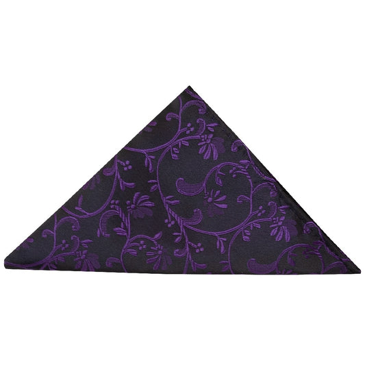 Black with Purple Floral Pocket Square