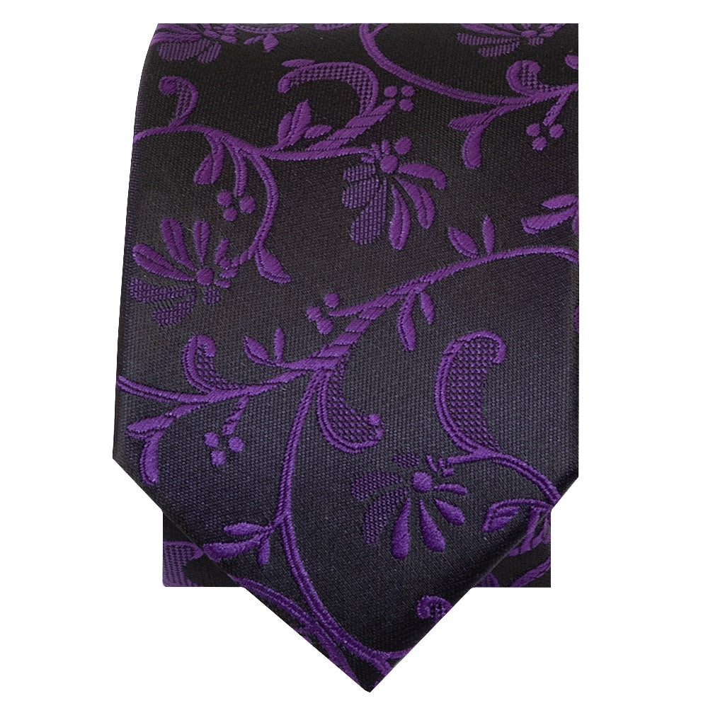 Black With Purple Floral Skinny Boys Tie 2