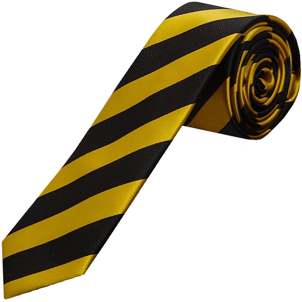 Black And Gold Striped Skinny Mens Tie 1