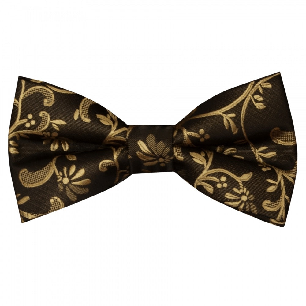Pre Tied Black With Gold Floral Boys Bow Tie Age 4 7 1