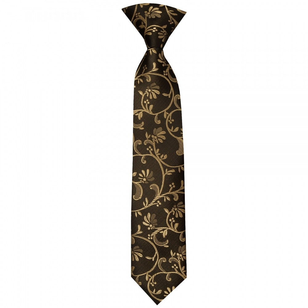 Pre Tied Black With Gold Floral Boys Tie Age 4 7 1