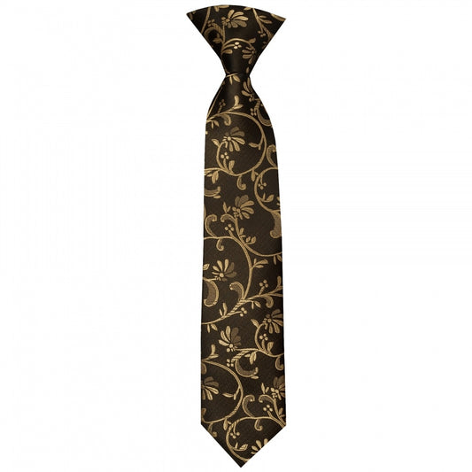 Pre Tied Black With Gold Floral Boys Tie Age 4 7 1