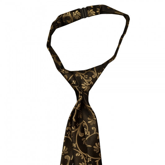 Pre Tied Black with Gold Floral Boys Tie Age 4-7