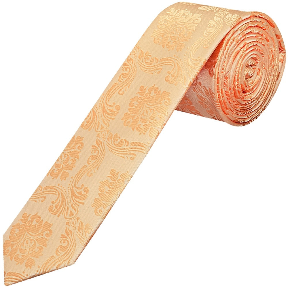 Peach Paisley Skinny Mens Tie And Pocket Square Set 2