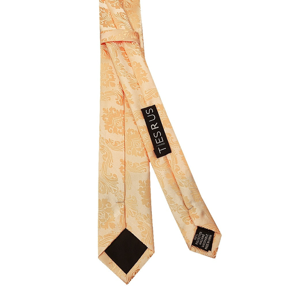Peach Paisley Skinny Mens Tie And Pocket Square Set 4