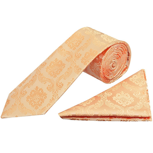 Peach Paisley Classic Mens Tie And Pocket Square Set 1