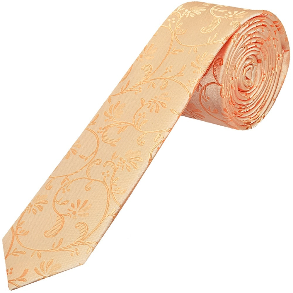 Peach Floral Skinny Mens Tie